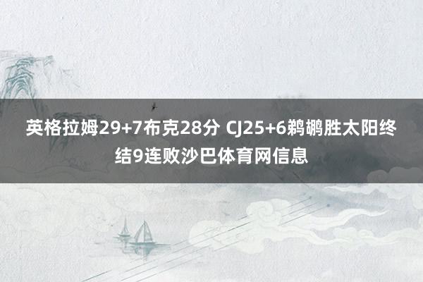英格拉姆29+7布克28分 CJ25+6鹈鹕胜太阳终结9连败沙巴体育网信息