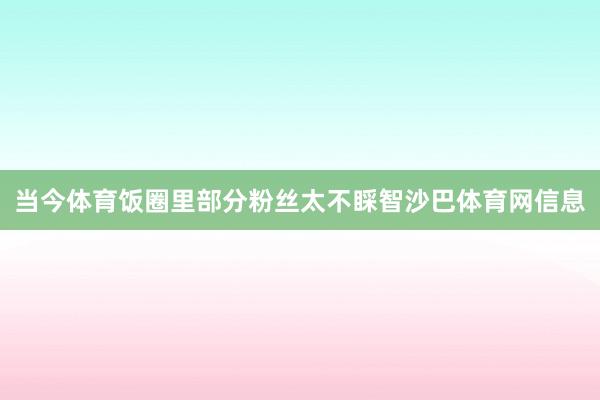 当今体育饭圈里部分粉丝太不睬智沙巴体育网信息