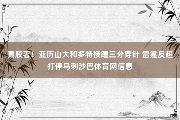 真胶著！亚历山大和多特接踵三分穿针 雷霆反超打停马刺沙巴体育网信息